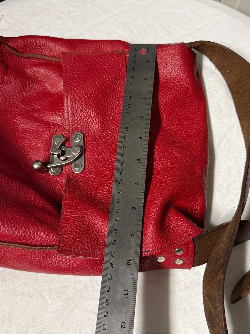 BettyLoo Red Leather Crossbody Bag with Adjustable Wide Strap Real resister
